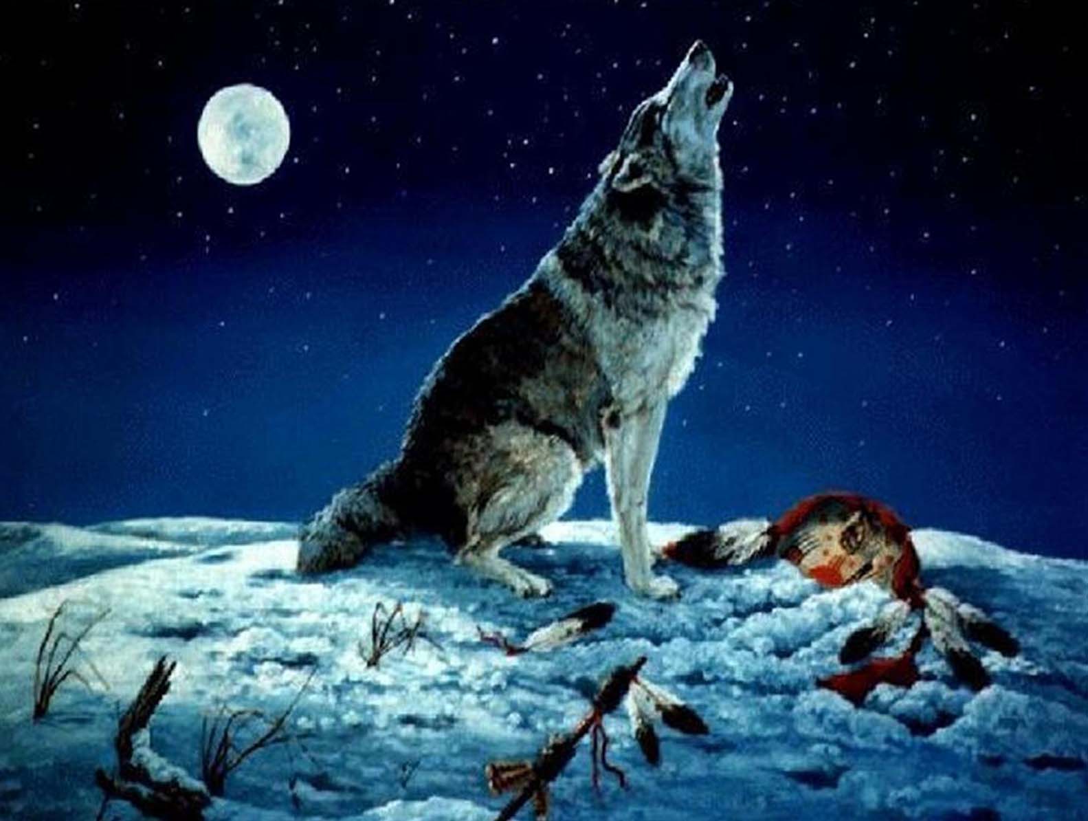 Волк воет на луну в полный рост